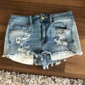 american eagle light wash high rise jean shorts